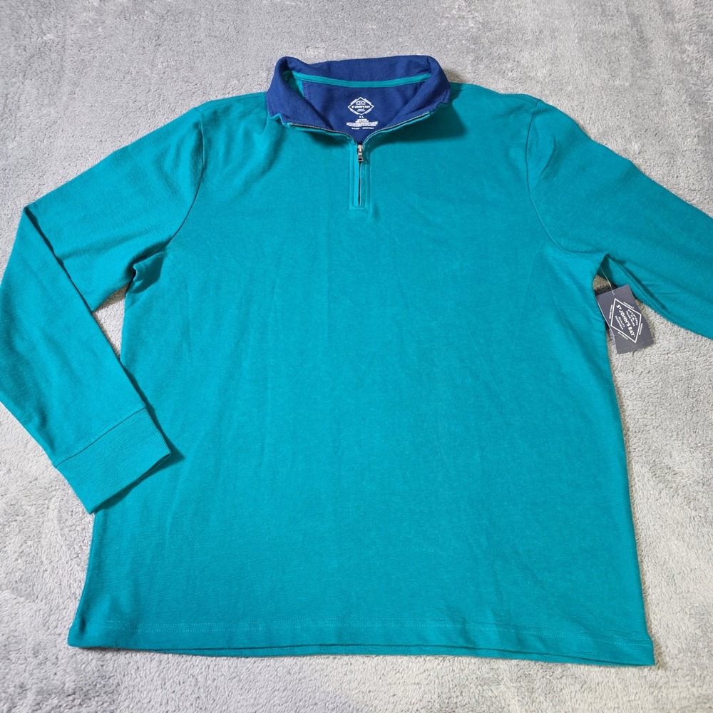 St. John's Bay Mens XL Pullover Teal 1/4 Zip Cotton Waffle Knit Deep Lake